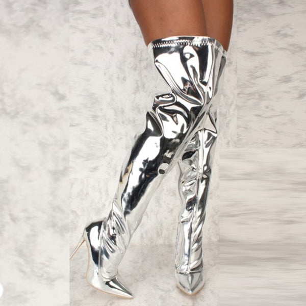 Mirror Platform Thigh High Boots-Scarlett Fever.